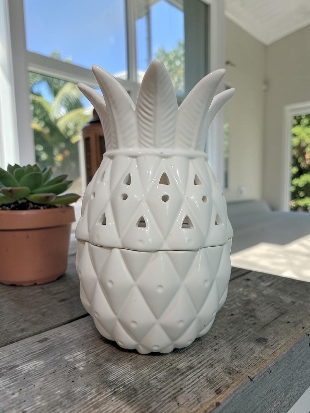 White Ceramic Pineapple Candle Holder